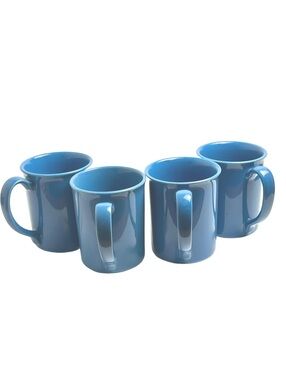 Set of 4 Blue Ceramic Corningware Coffee Mugs